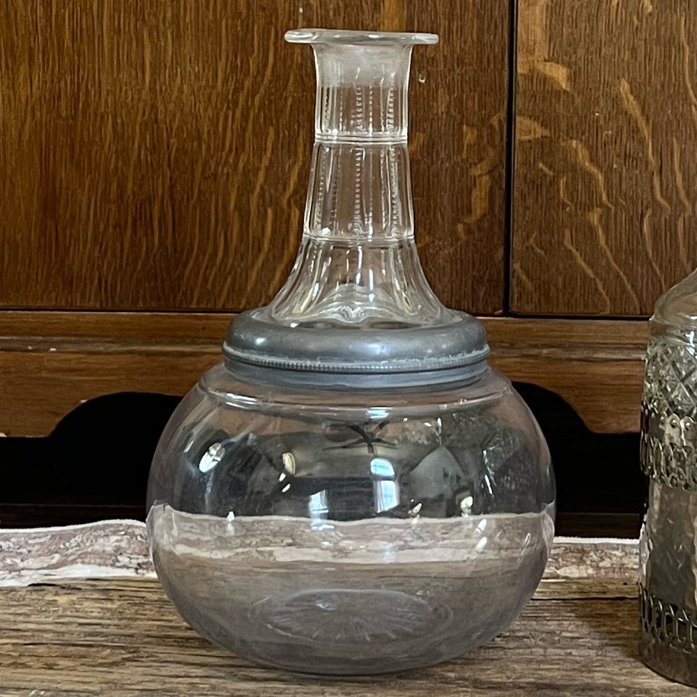 Antique Glass Decanter with Silver Accents - Picture 2 of 3